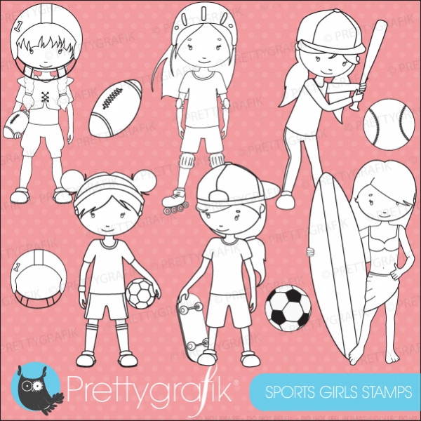 Download sports girls digital stamp (commercial use, vector graphics) 