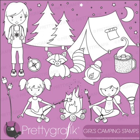 girl camping digital stamp