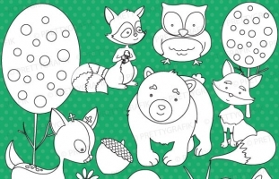 woodland animals digital stamp