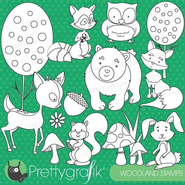 Download woodland animals digital stamp (commercial use, vector graphics) 