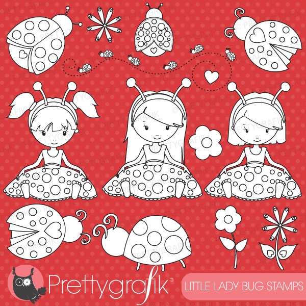 Download ladybug girls stamp (commercial use, vector graphics, digital stamp) 