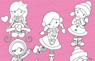 Winter girls stamp commercial use,