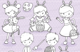 Easter kids digital stamp