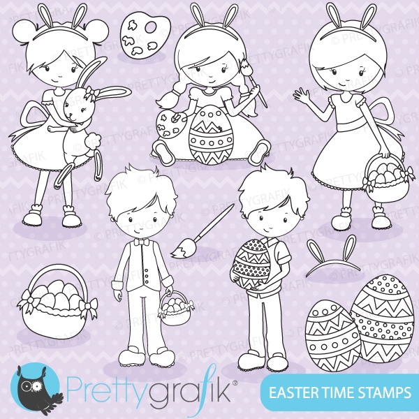 Download Easter kids digital stamp commercial use, vector graphics 