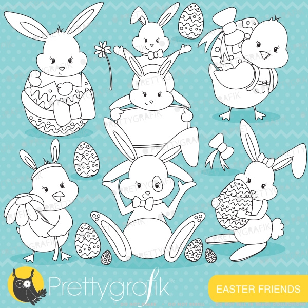 Download easter friends, easter bunny stamps commercial use, vector graphics, d 