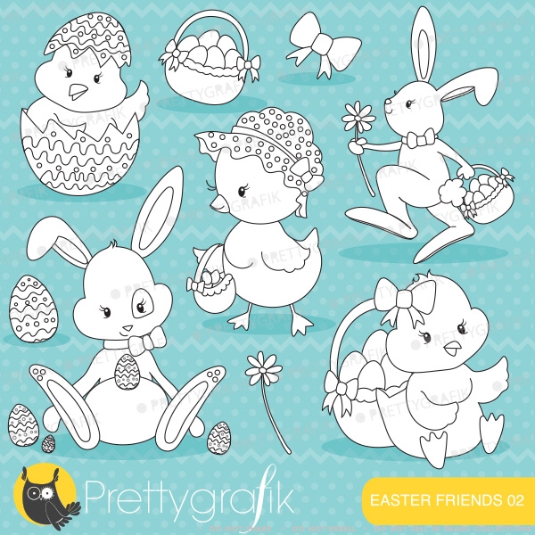 Download Easter friends, easter bunny stamps commercial use, vector graphics 