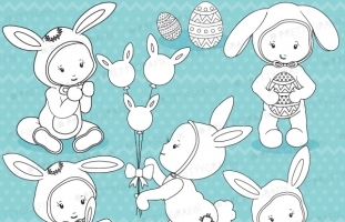 Easter babies digital stamp