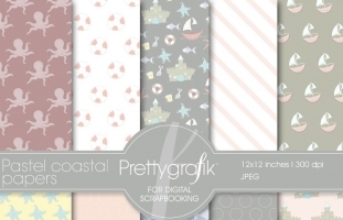 Pastel coastal digital paper,