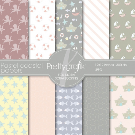 Pastel coastal digital paper,