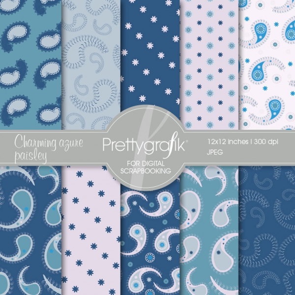 Download blue paisley digital paper  (commercial use, scrapbook papers) 