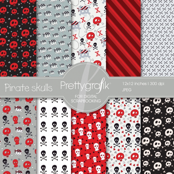 Download  Pirate skulls digital paper  (commercial use, scrapbook papers) 