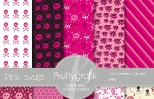  Pink skulls digital paper 