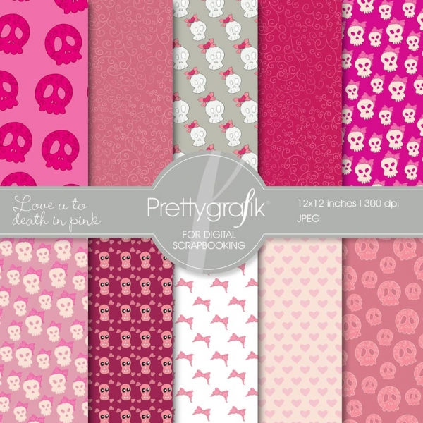 Download cute skulls digital paper (commercial use, scrapbook papers) 