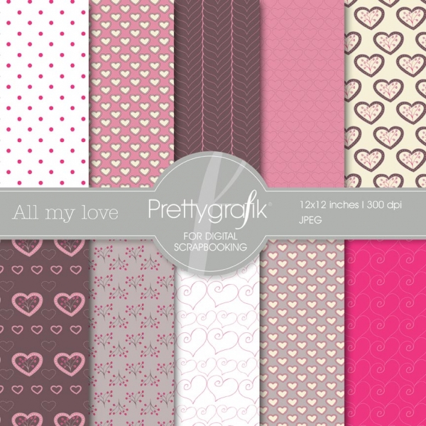 Download valentine, heart digital paper  (commercial use, scrapbook papers) 