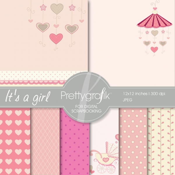 Download baby girl digital paper  (commercial use, scrapbook papers) 