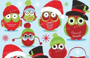 Christmas Owls clipart (commercial
