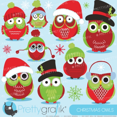 Christmas Owls clipart (commercial