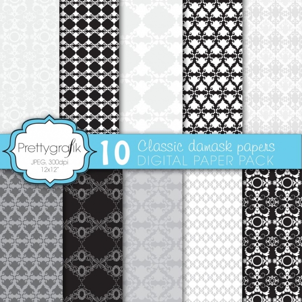 Download classic damask digital paper (commercial use, scrapbook papers) 