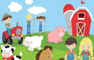 Farm animals and friends clipart