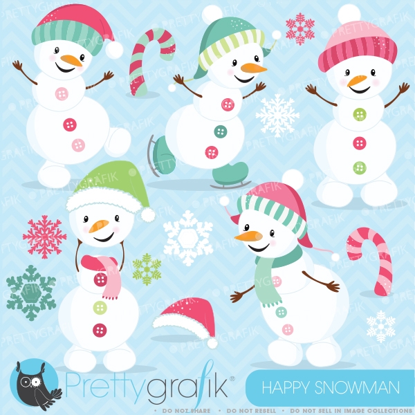 Download Happy PINK Snowman clipart  (commercial use, vector graphics) 