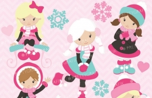 holiday snow girls clipart 