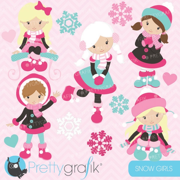 Download holiday snow girls clipart  (commercial use, vector graphics) 