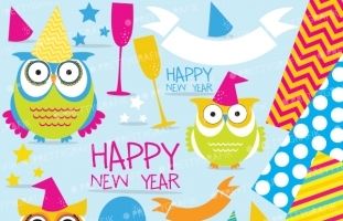 New Year Owls clipart (commercial