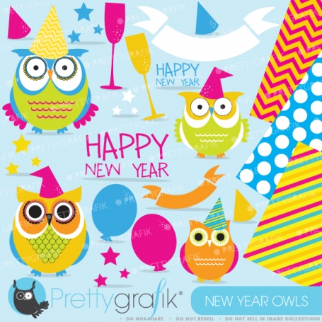 New Year Owls clipart (commercial