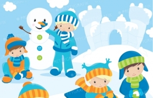 Snow boys clipart  (commercial