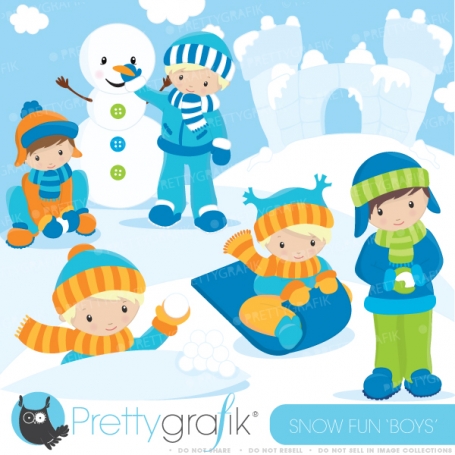 Snow boys clipart  (commercial