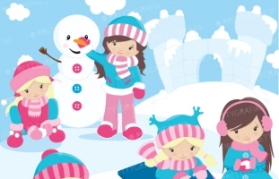 Snow girls clipart  (commercial