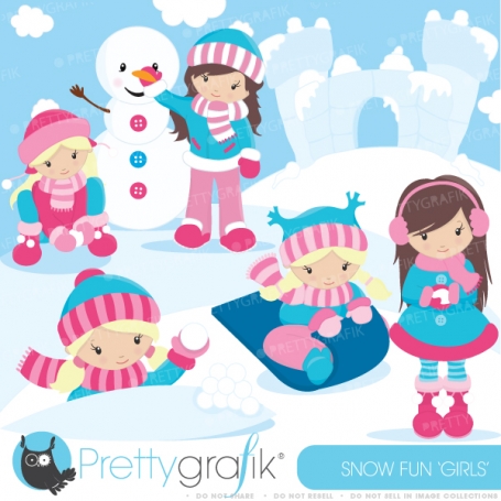 Snow girls clipart  (commercial