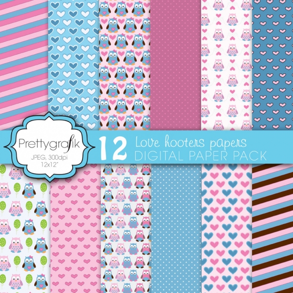 Download love owls digital paper  (commercial use, scrapbook papers) 