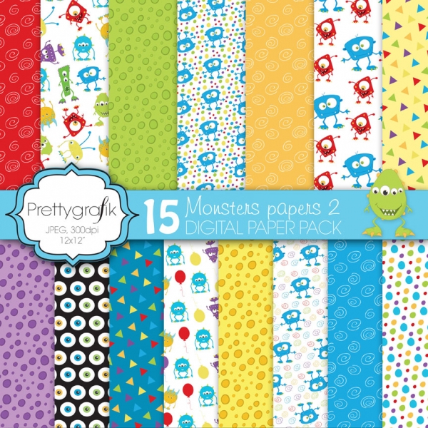 Download monster digital paper  (commercial use, scrapbook papers) 