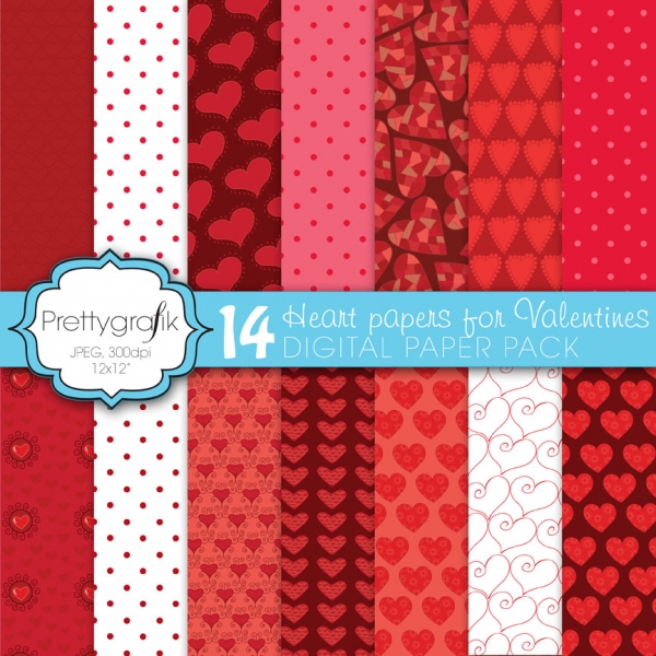 14 Valentine Heart Digital Paper Commercial Use Graphics Patterns Luvly 5406