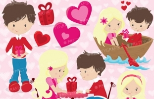 Valentine kids clipart (commercial