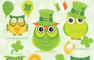 St-patrick's owls clipart