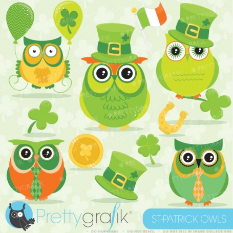 St-patrick's owls clipart