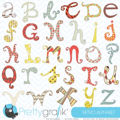 Retro alphabet clipart (commercial