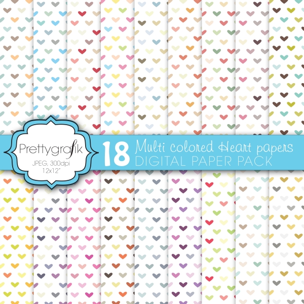 Download multi colored heart digital paper  (commercial use) 