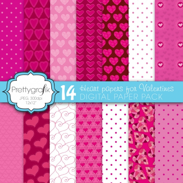 Download 14 valentine heart digital paper  (commercial use) 