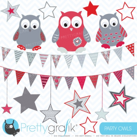 owls flags and stars clipart