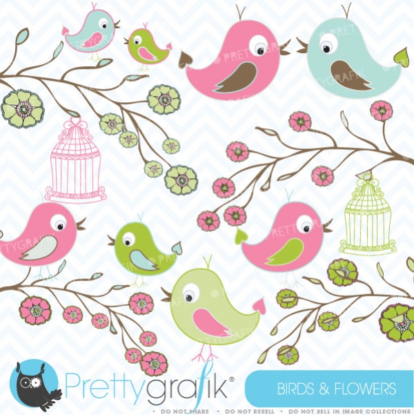 Download Birds and Flowers clipart (commercial use, vector graphics) 