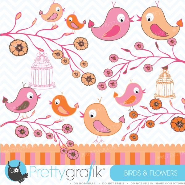 Download Birds and Flowers clipart (commercial use, vector graphics) 