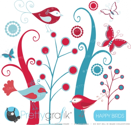 Birds and trees clipart commercial