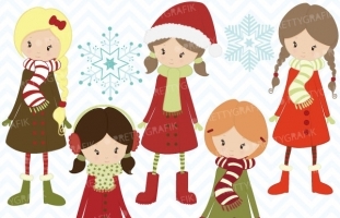 Winter christmas girls clipart