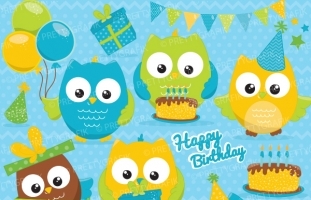 Birthday owls boys (clipart