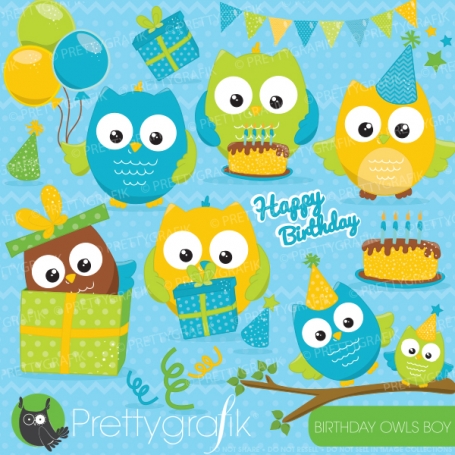 Birthday owls boys (clipart