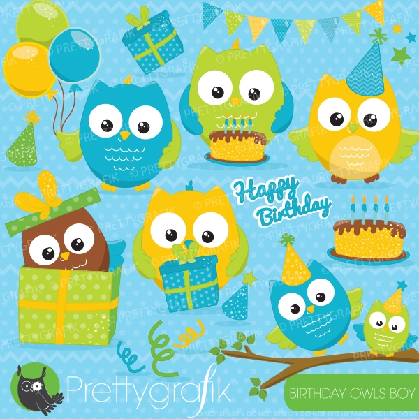 Download Birthday owls boys (clipart commercial use, vector graphics) 