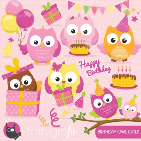 Birthday owls girls  (clipart